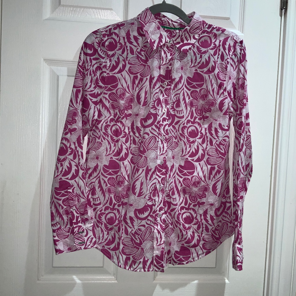 Talbots Cotton Button Tabbed Sleeve Button Front Shirt Sz Xs Botanical Print